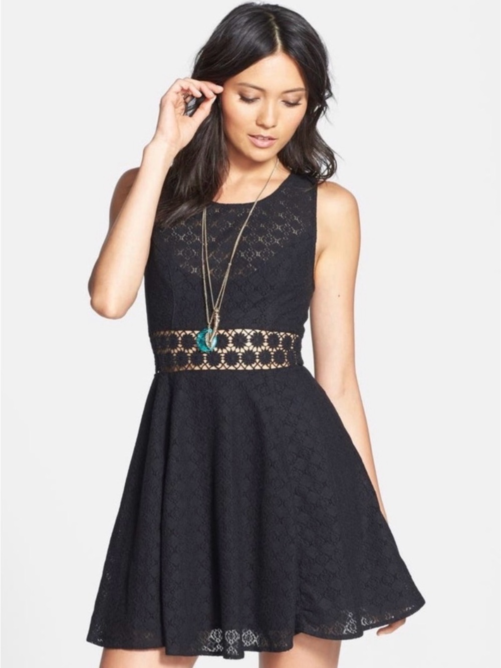 Free People Black Lace Cut Out Fit & Flare Dress Size 2